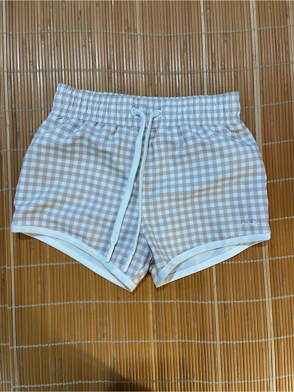 Minnow boys brown gingham boardie, size 3/4 EUC